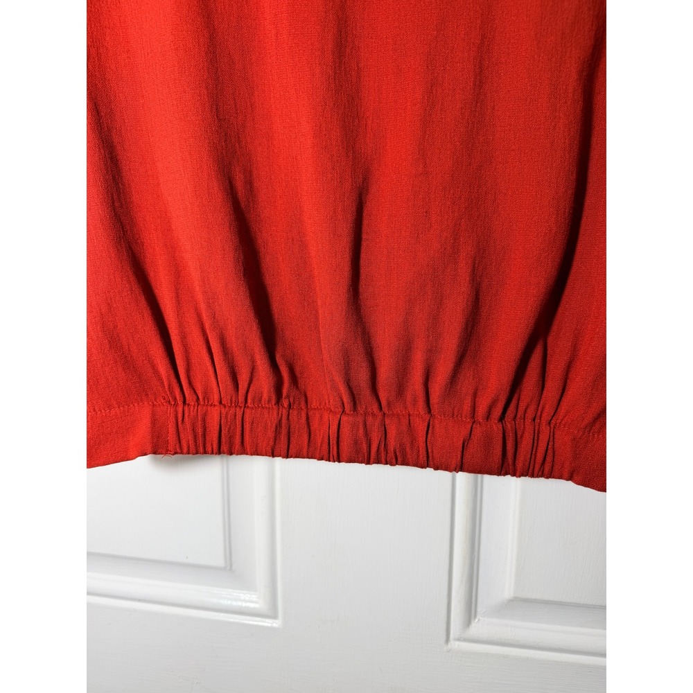 Timing Rust Red Twist Front Crop Top Medium V-Neck Linen Blend Short Sleeve - Picture 8 of 16